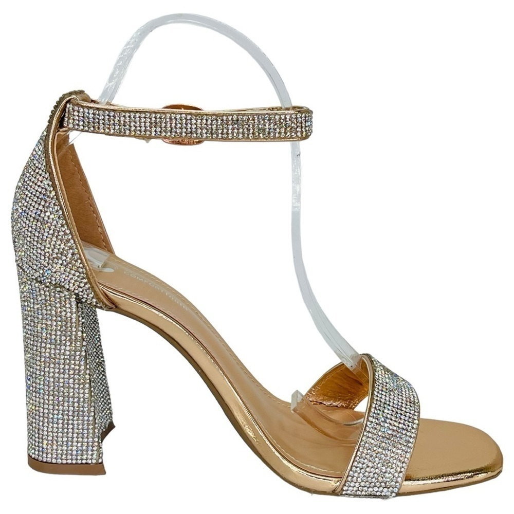 Journee Collection IDDA Rose Gold Rhinestone Studded Womens Heels Size 9M - Picture 4 of 13